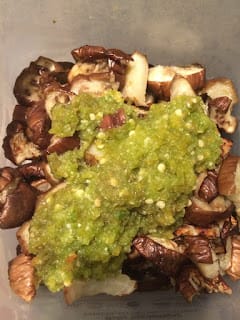 Cooked eggplant with garlic chili mix.