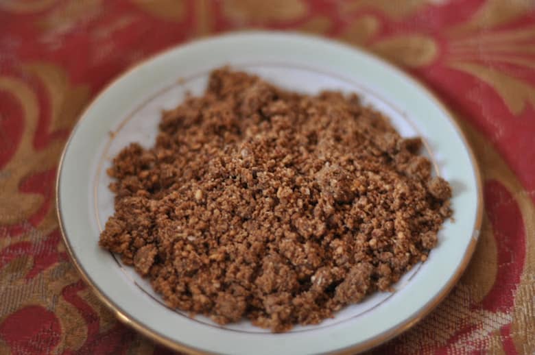 A plate of dukkah (du'ah), a ground mix of roasted spices used across Egypt.
