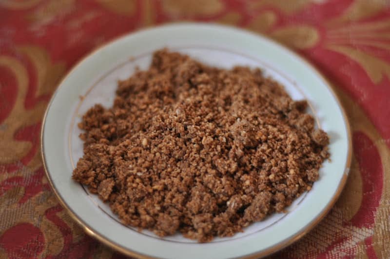 A plate of dukkah (du'ah), a ground mix of roasted spices used across Egypt.